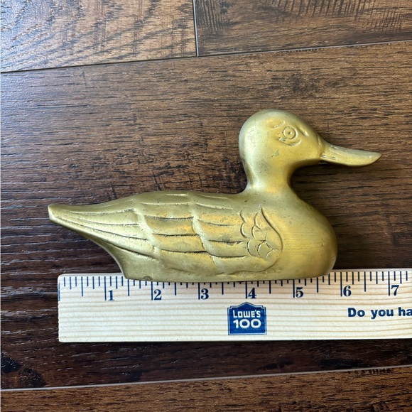 Vintage 7 Inch Brass Duck Mid Century Modern Figurine Statue Decor Hollow - Picture 5 of 7